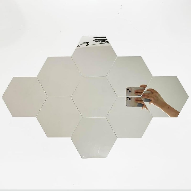 TVPHLLY 24pcs Silver Hexagon Mirror Acrylic Wall Stickers with Adhesive Art Decal Satin Paper Baby Kids Bedroom Home DIY Decor Removable Stickers (Hexagon Silver) - Image 1